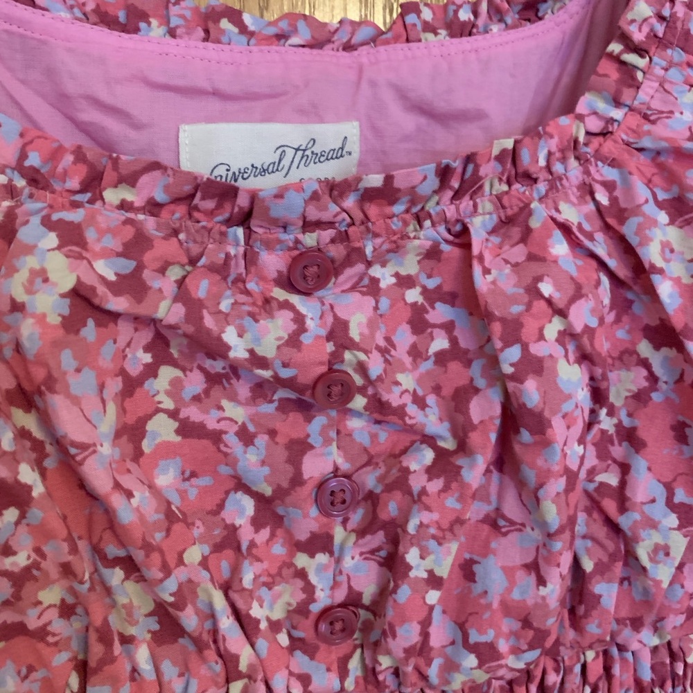 Universal Thread Pink Floral Maxi Dress Size Medium Sleeveless Smocked Tiered - Picture 4 of 8